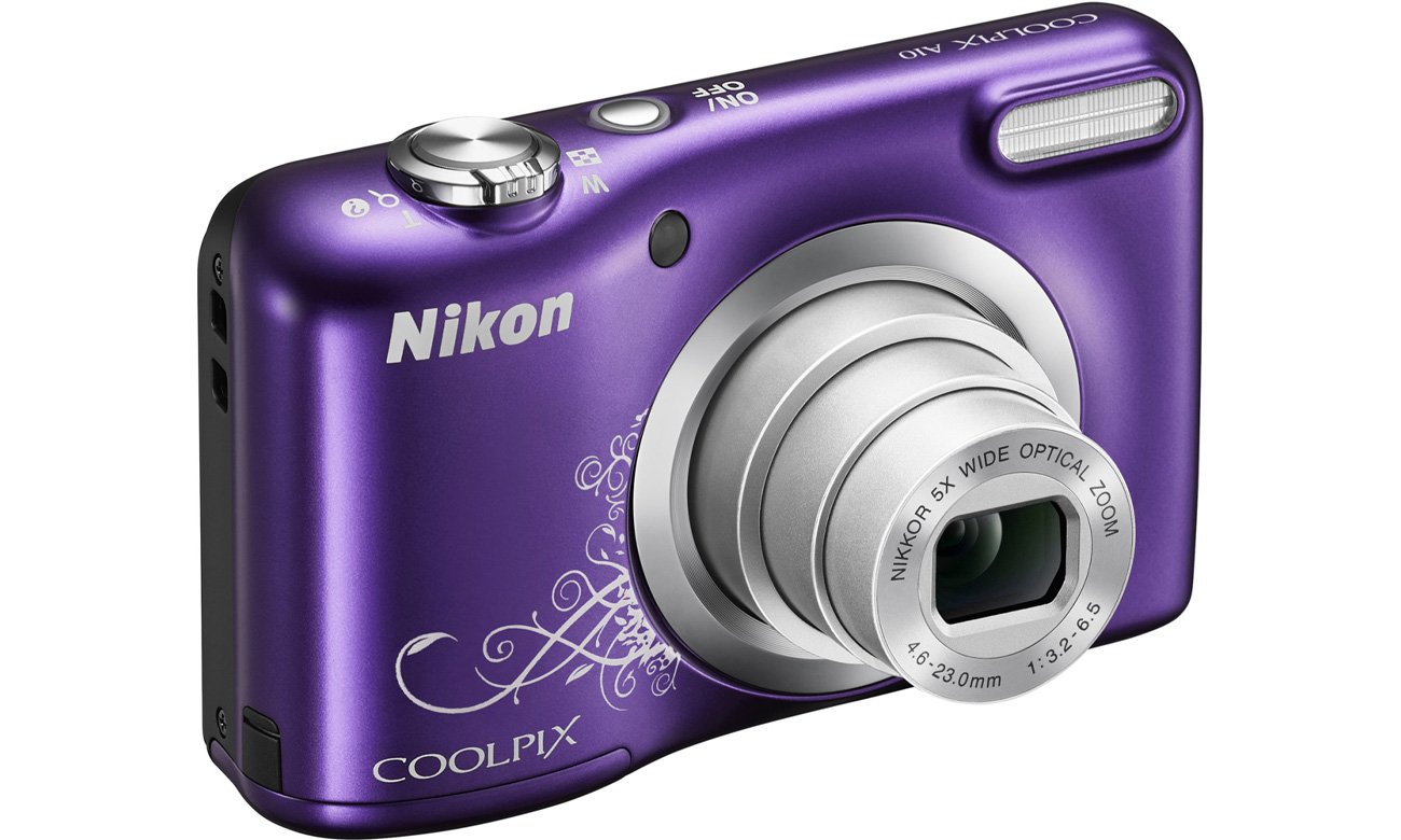 Aparat kompaktowy Nikon Coolpix A10 fioletowy VNA983E1 pod kątem