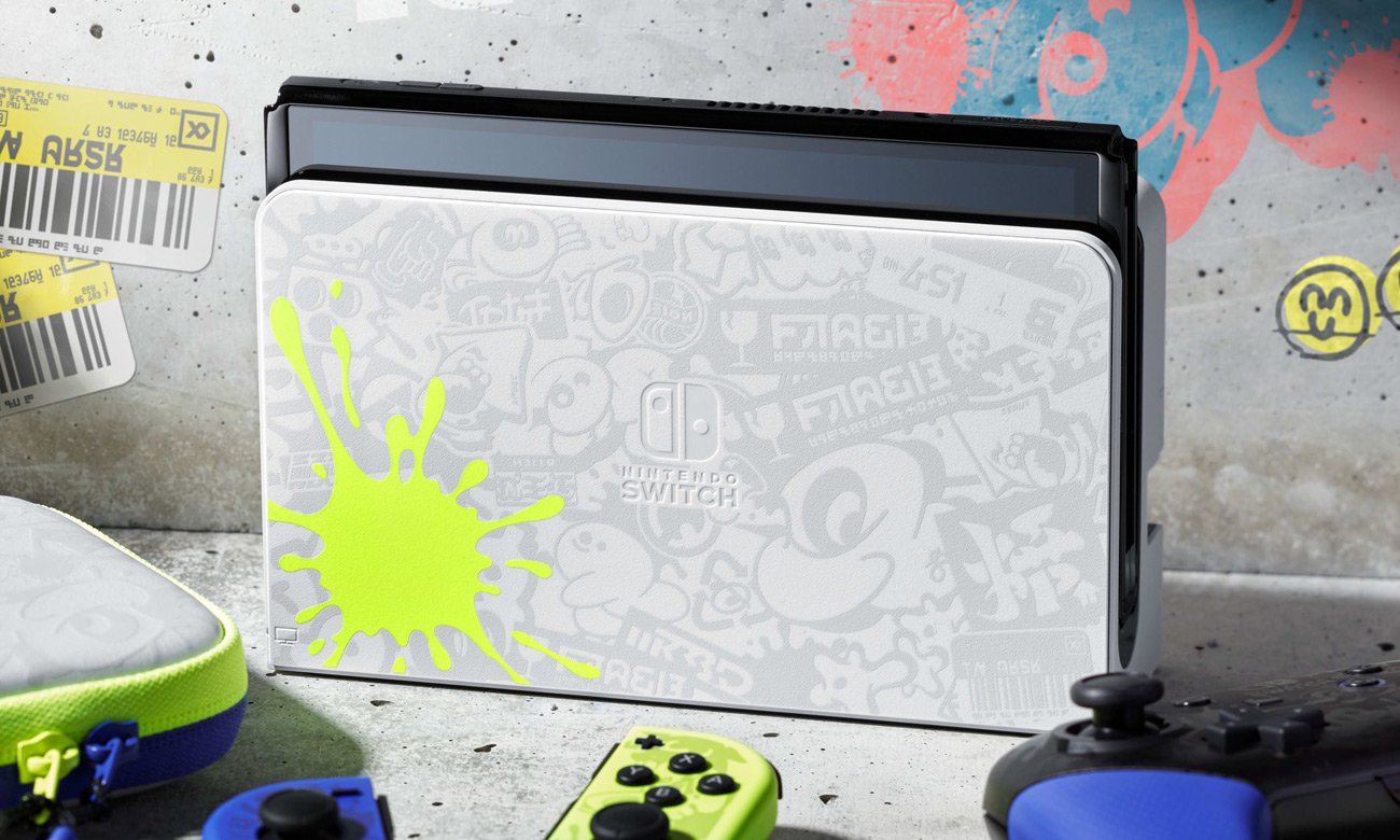 Konsola Nintendo Switch OLED — Splatoon 3 Edition - Nowa stacja dokująca i szeroka, regulowana podstawa