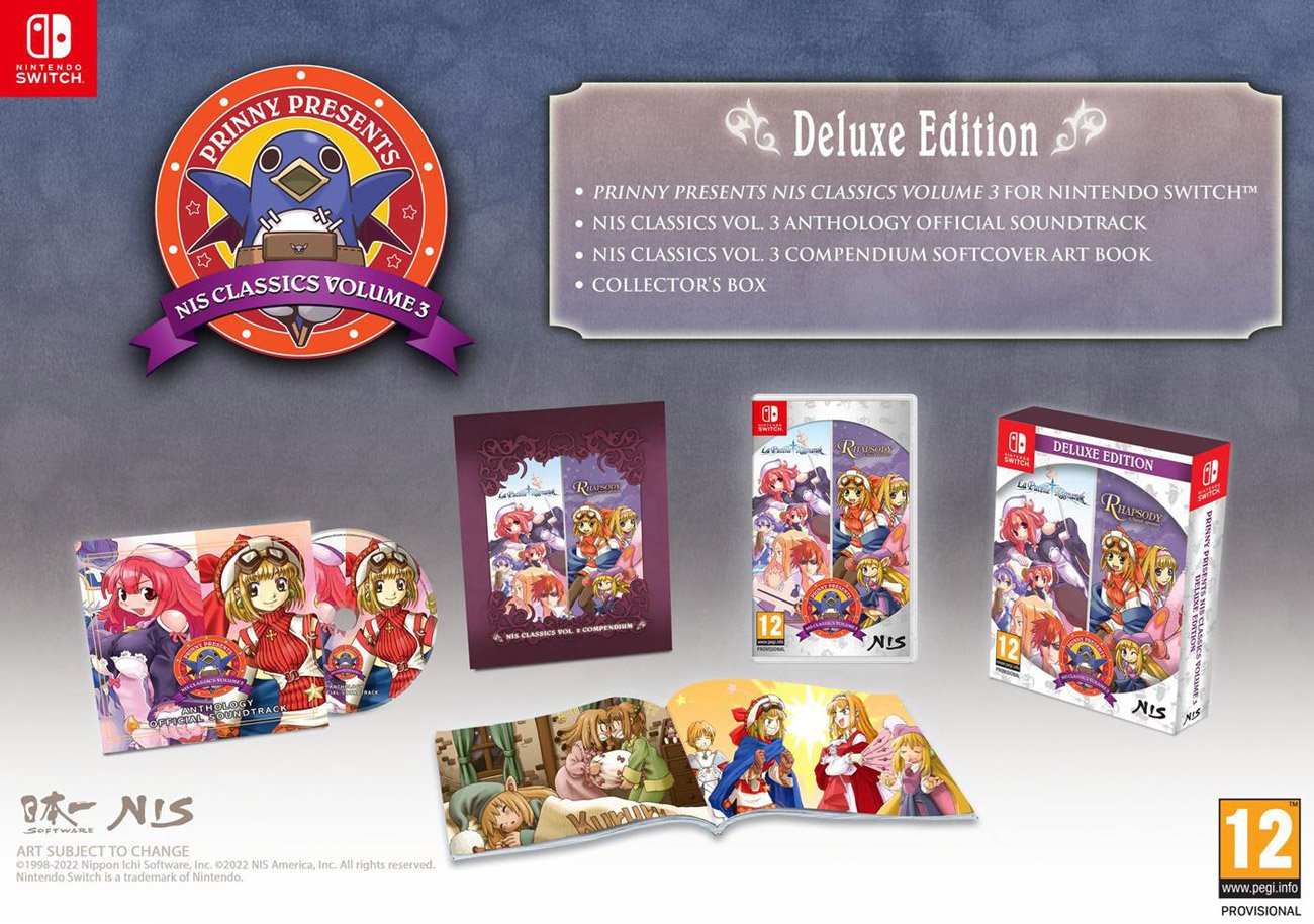 Zawartość Edycji Deluxe zestawu Prinny Presents NIS Classics Volume 3