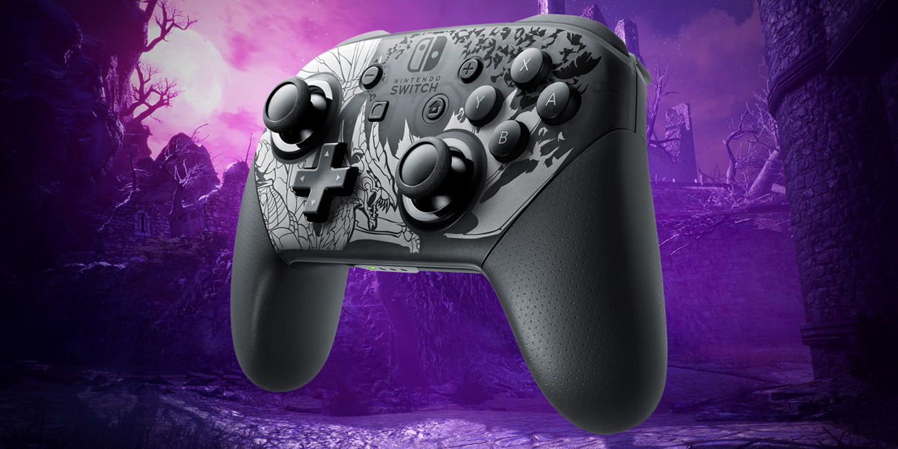 Kontroler Nintendo Switch Pro Controller - Monster Hunter Rise: Sunbreak - Widok od przodu pod kątem