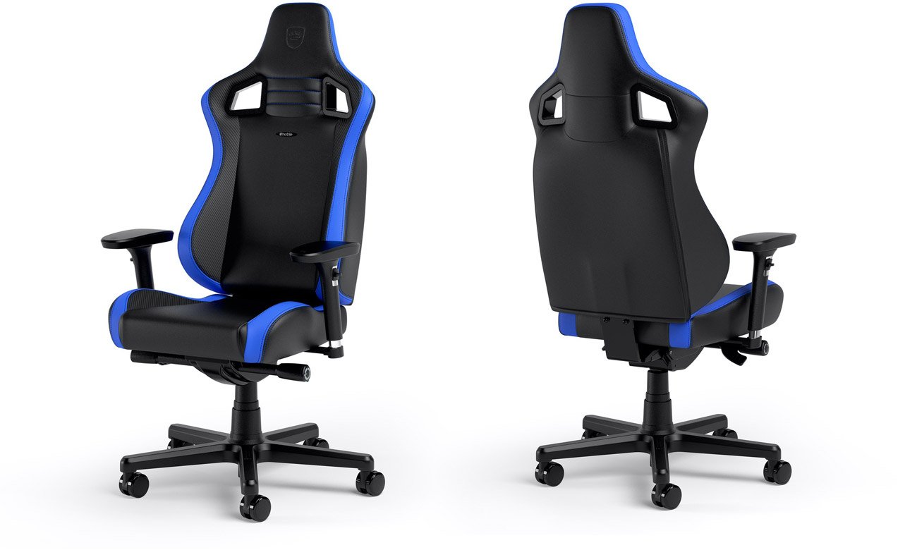 Fotel gamingowy noblechairs EPIC Compact Gaming Carbon Czarno-niebieski - Widok od przodu i od tyłu