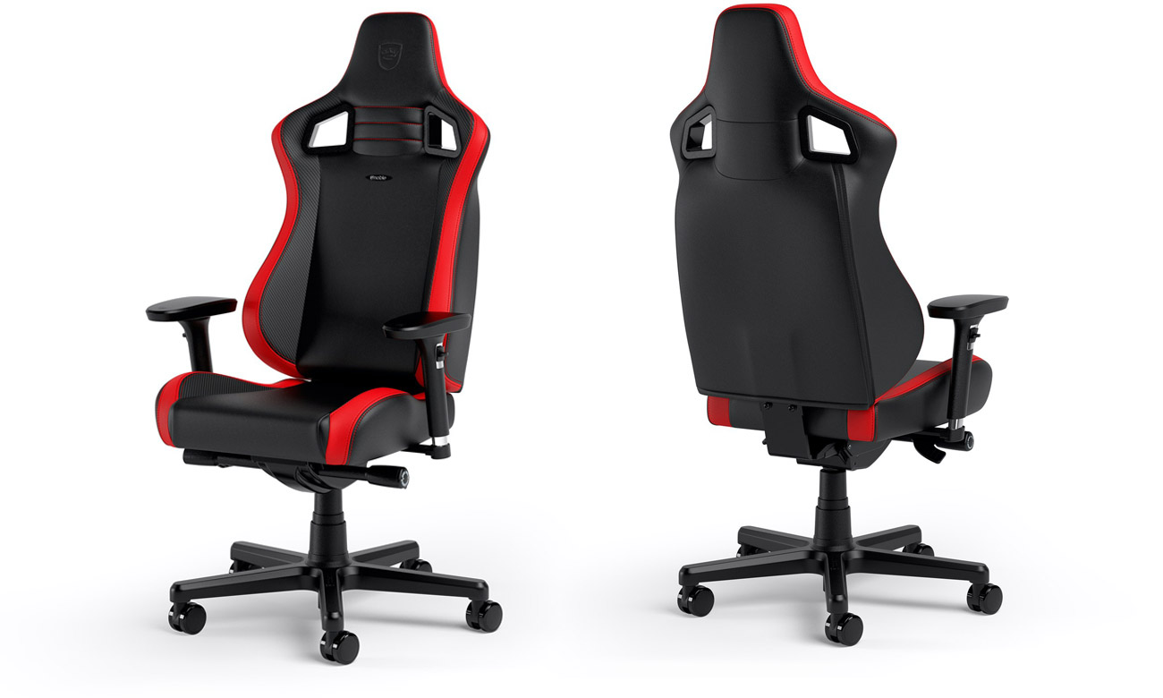 Fotel gamingowy noblechairs EPIC Compact Gaming Carbon Czarno-czerwony - Widok od przodu i od tyłu