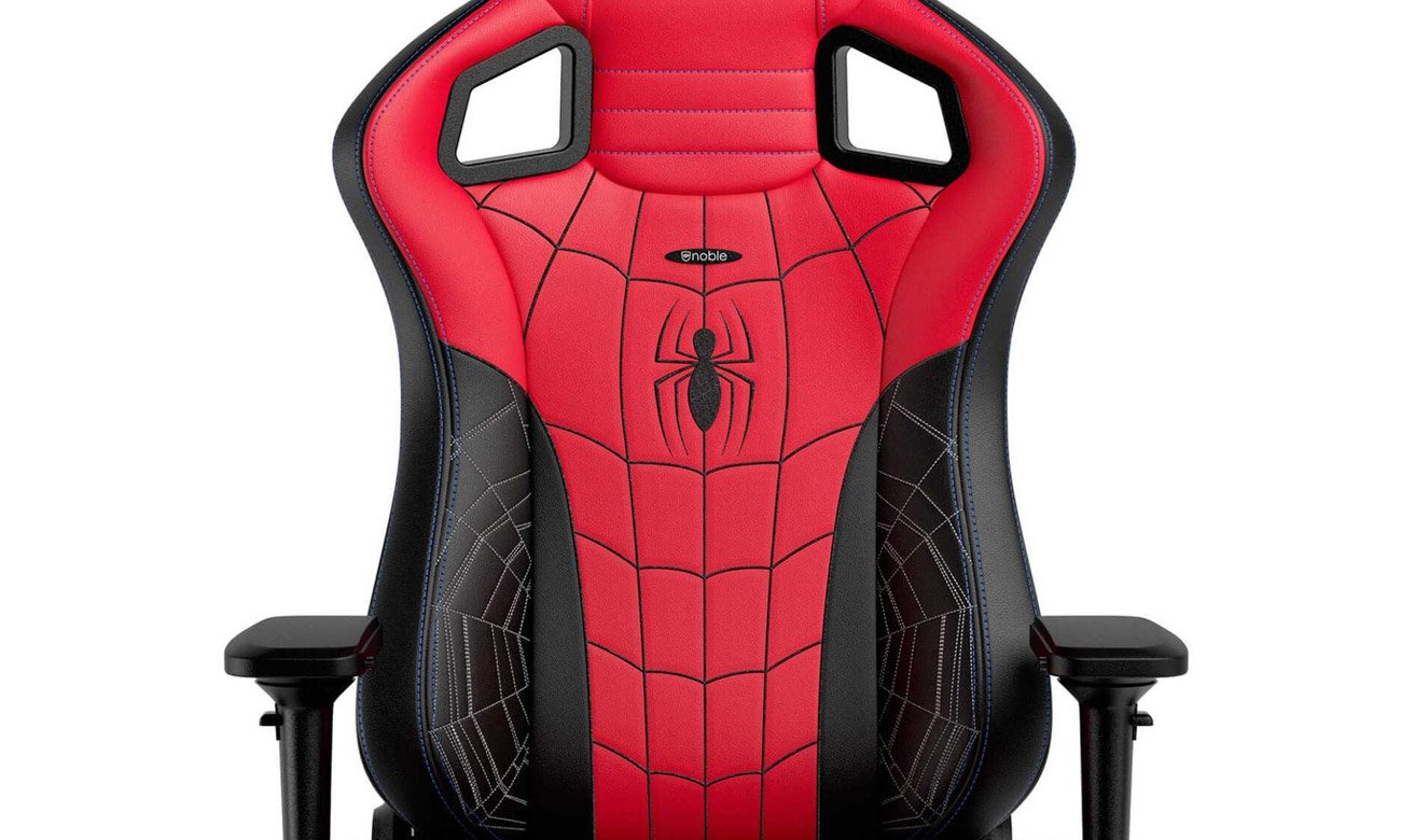Fotel gamingowy noblechairs EPIC Gaming Spider-Man Edition - Zbliżenie na oparcie z logotypem