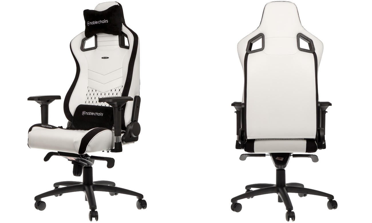 Fotel noblechairs EPIC Gaming Biało-Czarny Przód, tył NBL-PU-WHT-001