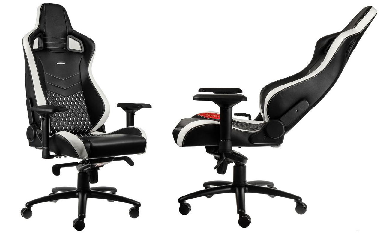 Fotel noblechairs EPIC Gaming Skórzany Czarno-biały Przód bok