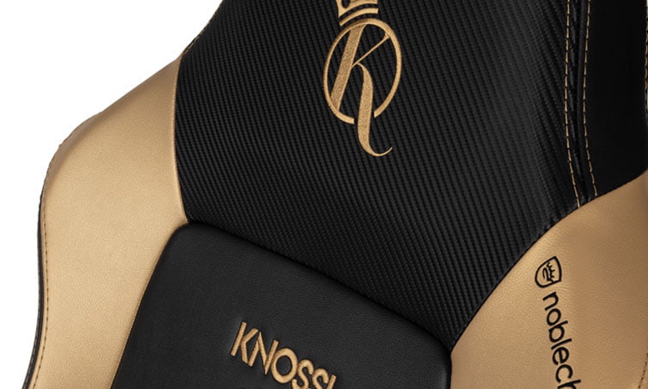 Fotel gamingowy noblechairs HERO Gaming Knossi Edition - Widok oparcia z logotypem