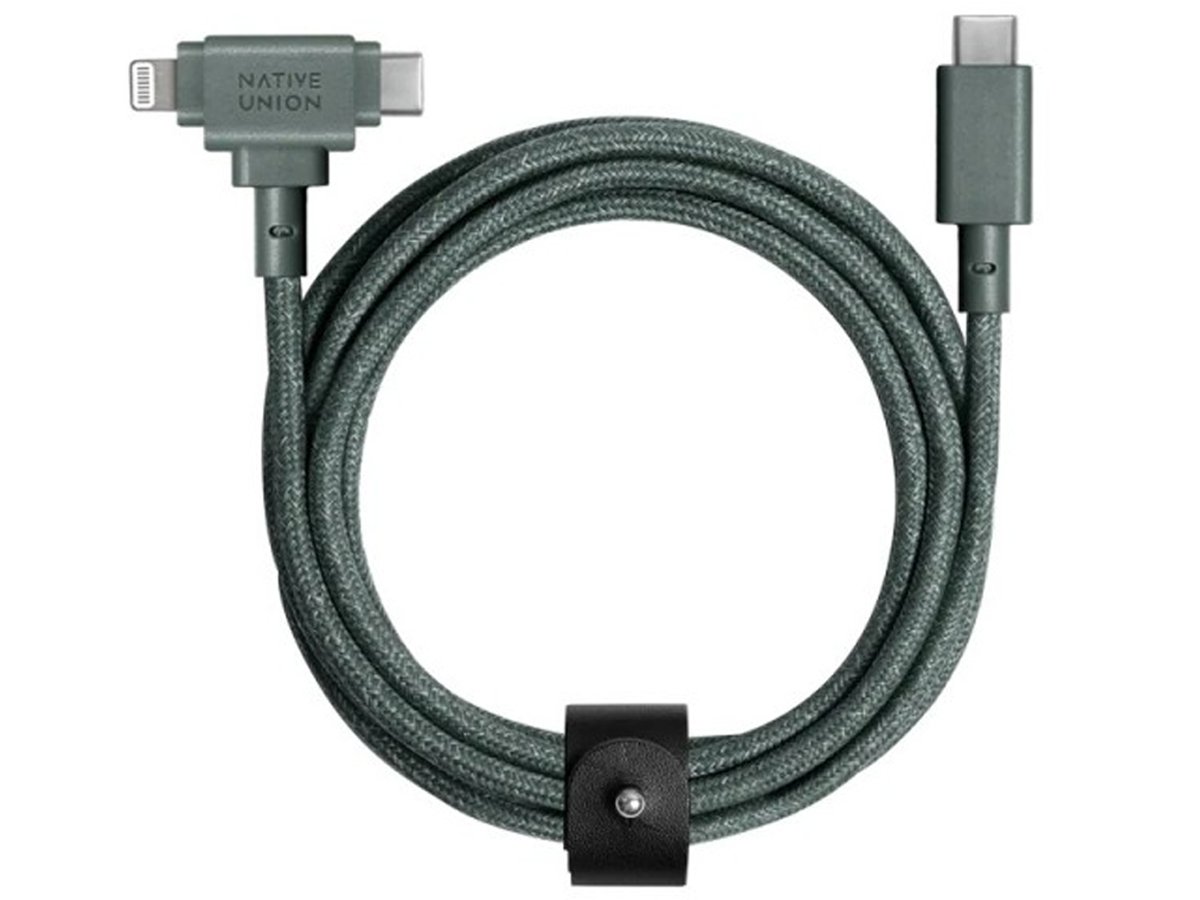 Belt Cable Duo USB-C – Lightning/USB-C 1,5m slate green