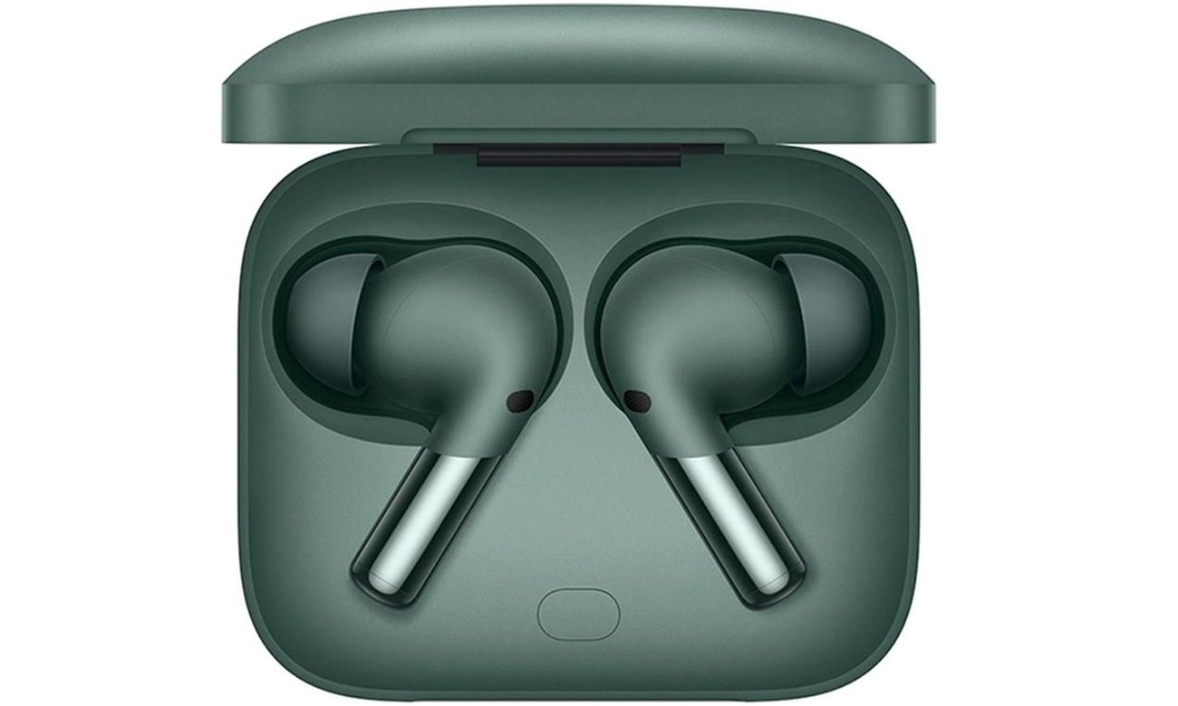 Бездротові навушники OnePlus Buds Pro 2 зеленого кольору - вид зверху з футляром