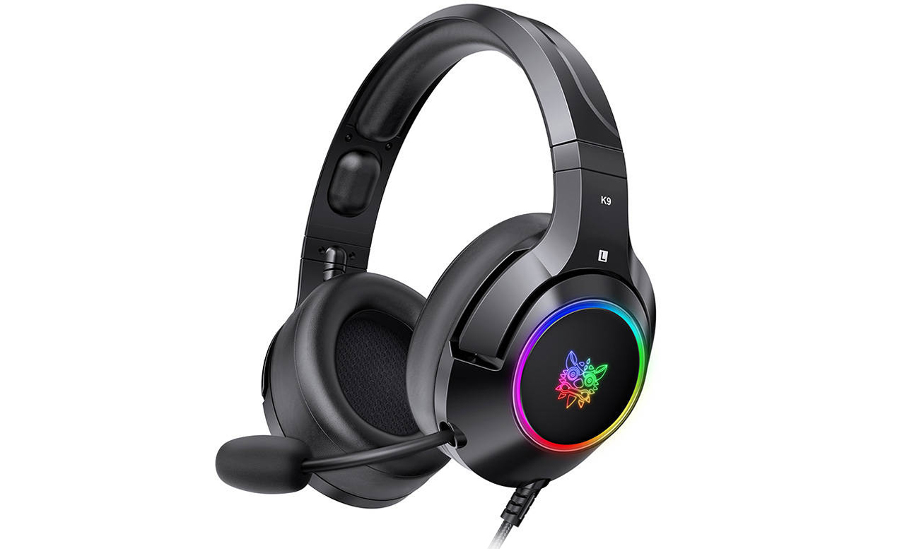 Zestaw słuchawkowy Onikuma K9 Czarny RGB - Widok od przodu pod kątem