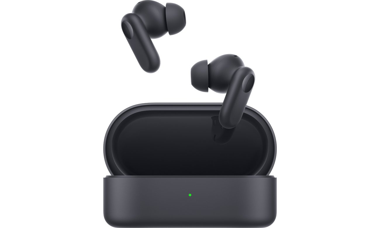 Słuchawki bezprzewodowe OPPO Enco Buds2 Pro Czarne - Widok od przodu wraz z otwartym etui ładującym