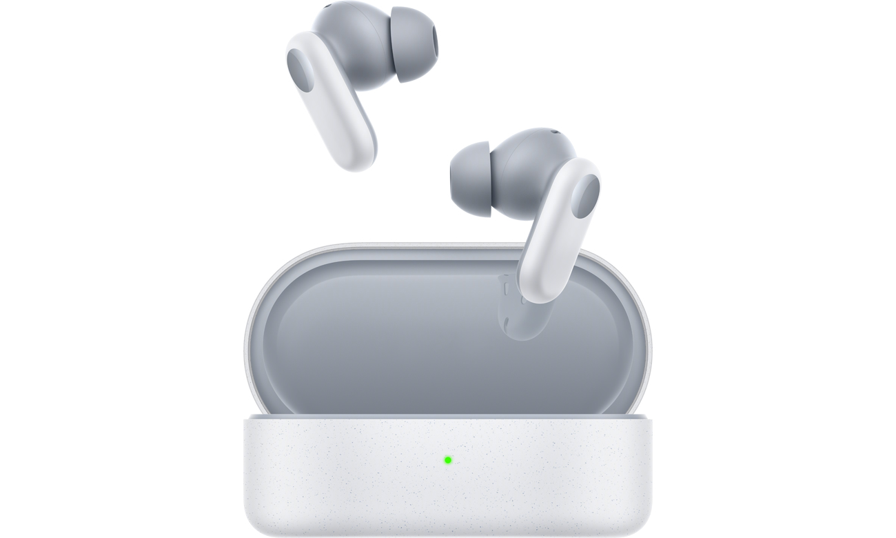 Słuchawki bezprzewodowe OPPO Enco Buds2 Pro Szare - Widok od przodu wraz z otwartym etui ładującym