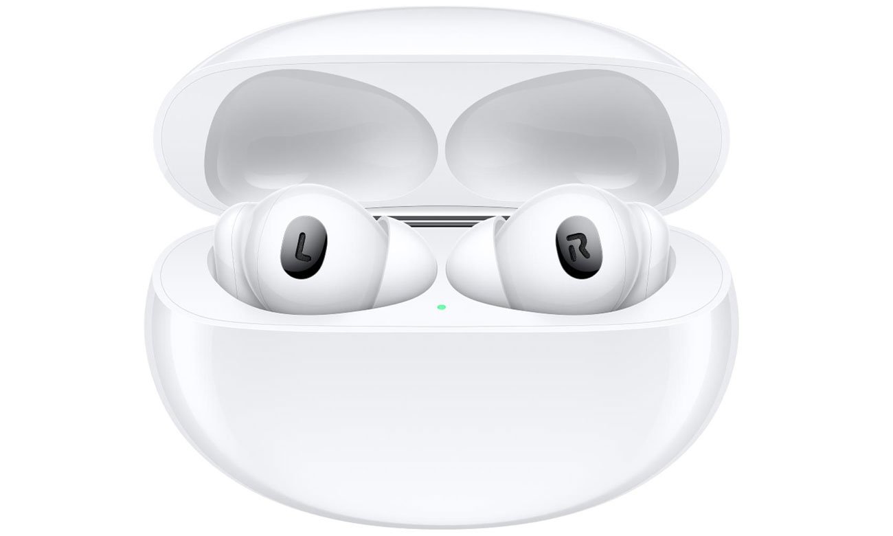 Słuchawki bezprzewodowe OPPO Enco X2 Białe - Widok od przodu, słuchawki w etui