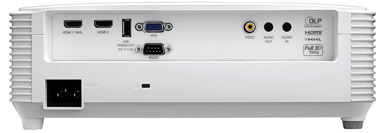 Optoma WU334 Widok z tyłu, złącza