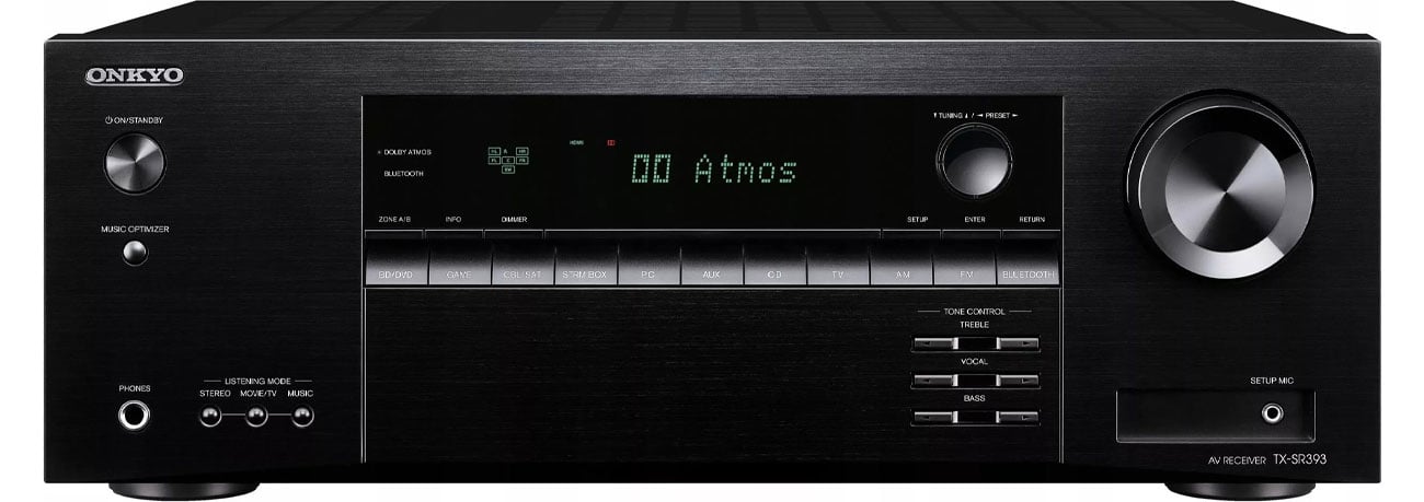 Amplituner Onkyo TX-SR393 DAB widok z przodu