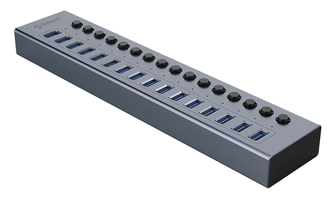 Orico 16x USB-A 3.0 z włącznikami - szary