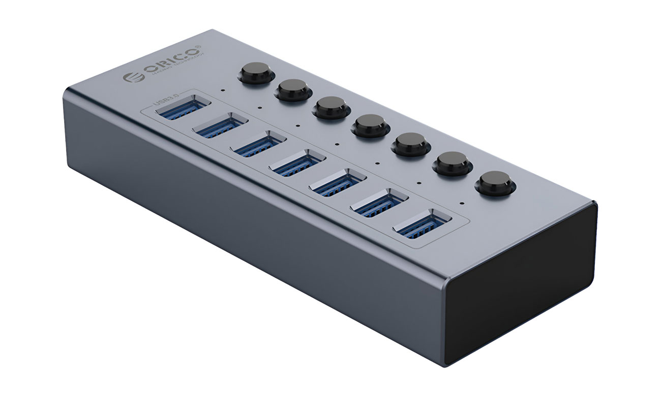 Orico 7x USB-A 3.0 z włącznikami - szary