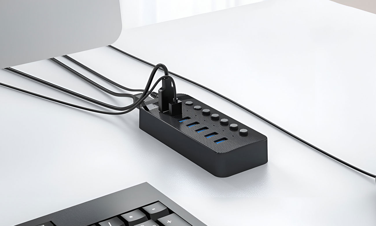 Orico 7x USB-A 3.0 z włącznikami - czarny