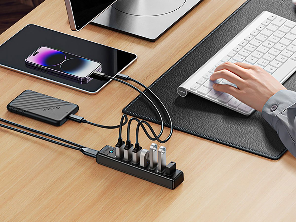 Orico USB-A - 7x USB-A 3.0, USB-C 5V/3A 1m - czarny