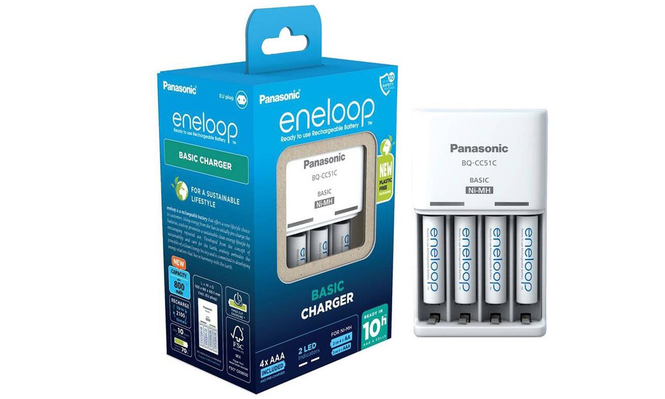 Panasonic BASIC Ladegerät + 4x AAA ENELOOP 800 mAh