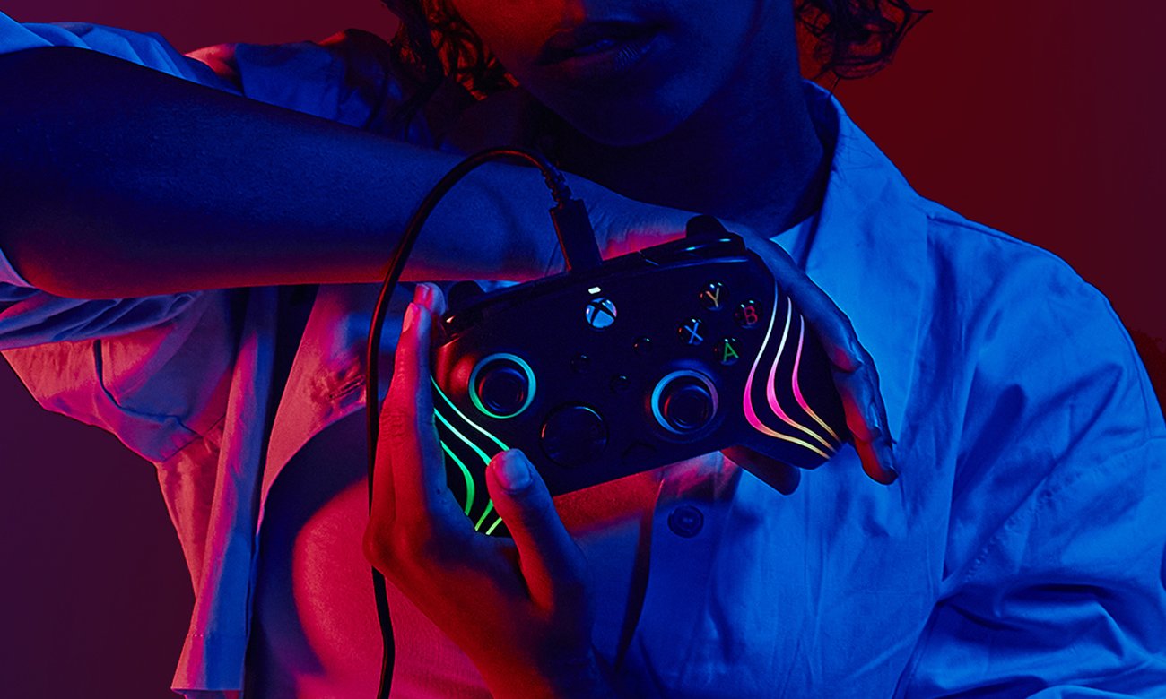 Kontroler przewodowy PDP XS Afterglow Wave Szary - Podświetlenie RGB