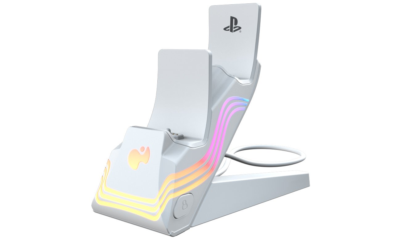 Ładowarka PDP Afterglow Wave Dual Charger do padów DualSense Biała - Widok od przodu pod kątem