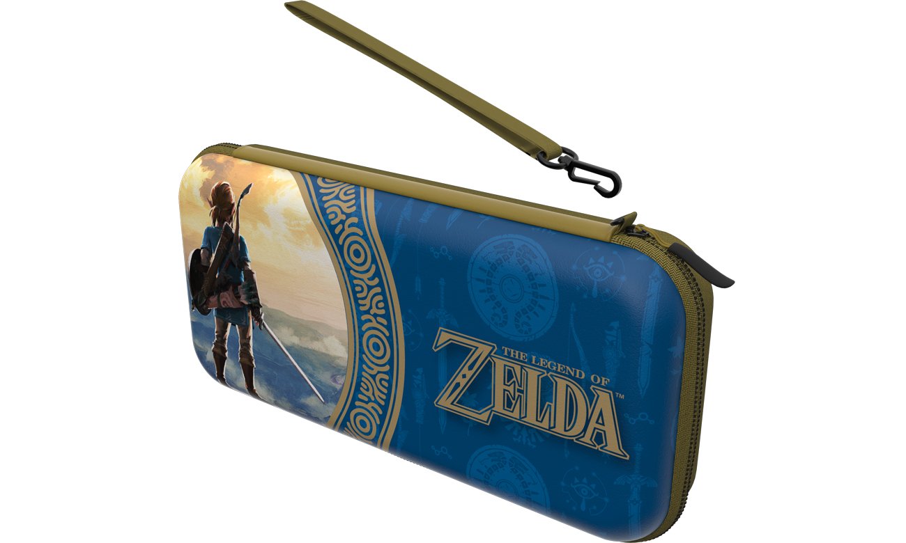 Etui PDP Travel Case Zelda Hyrule Blue do Nintendo Switch - Widok od przodu pod kątem + pasek