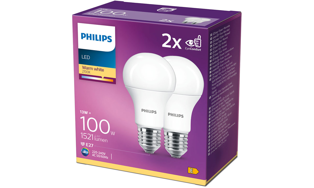 Philips Zestaw 2x żarówka LED E27 13W 2700K 1521lm
