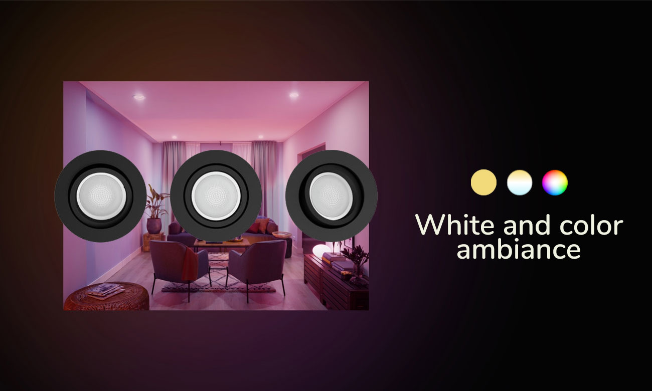 Wbudowane oświetlenie punktowe Philips Hue Centura w czarnej oprawie (3 szt.)