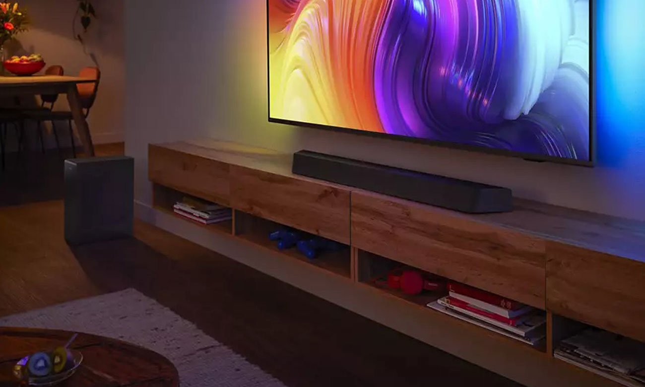 Philips TAB8507 unter dem Fernseher im Wohnzimmer