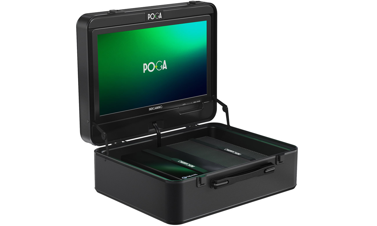 Mobilna walizka POGA ARC Black z monitorem - Widok od przodu pod kątem