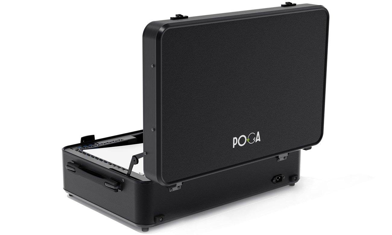Mobilna walizka POGA LUX Black PS 5 z monitorem - Widok od tyłu pod kątem