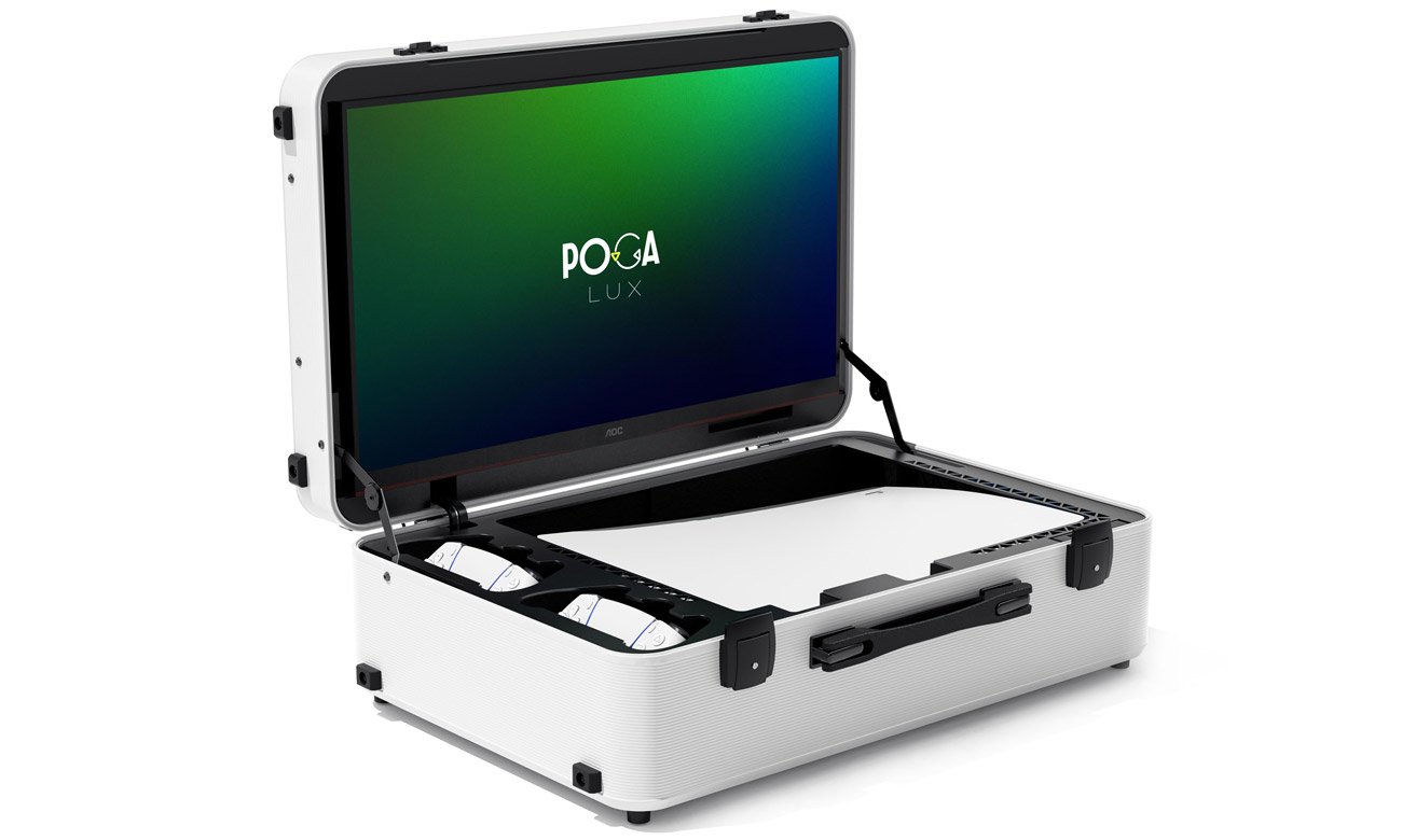 Mobilna walizka POGA LUX White PS 5 z monitorem - Widok od przodu pod kątem