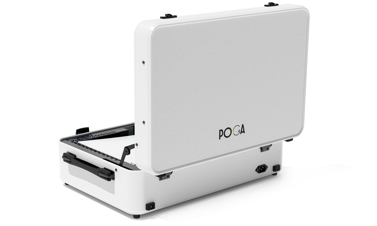 Mobilna walizka POGA LUX White PS 5 z monitorem - Widok od tyłu pod kątem