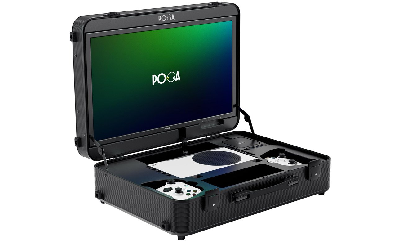 Mobilna walizka POGA PRO Black SeriesS z monitorem - Widok od przodu pod kątem