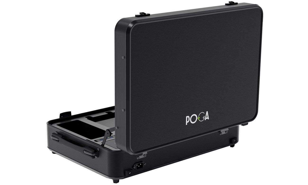 Mobilna walizka POGA PRO Black SeriesS z monitorem - Widok od tyłu pod kątem