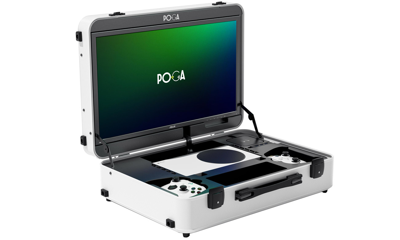 Mobilna walizka POGA PRO White SeriesS z monitorem - Widok od przodu pod kątem