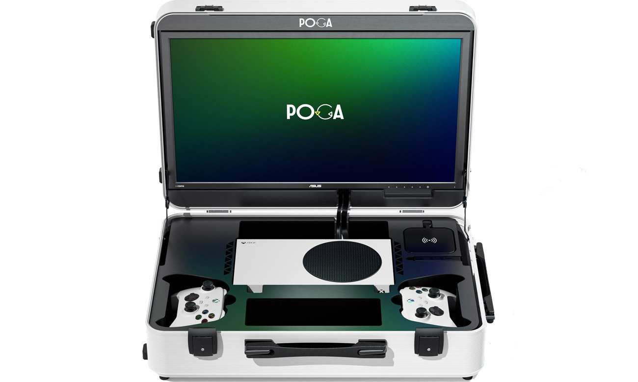 Mobilna walizka POGA PRO White SeriesS z monitorem - Widok od przodu