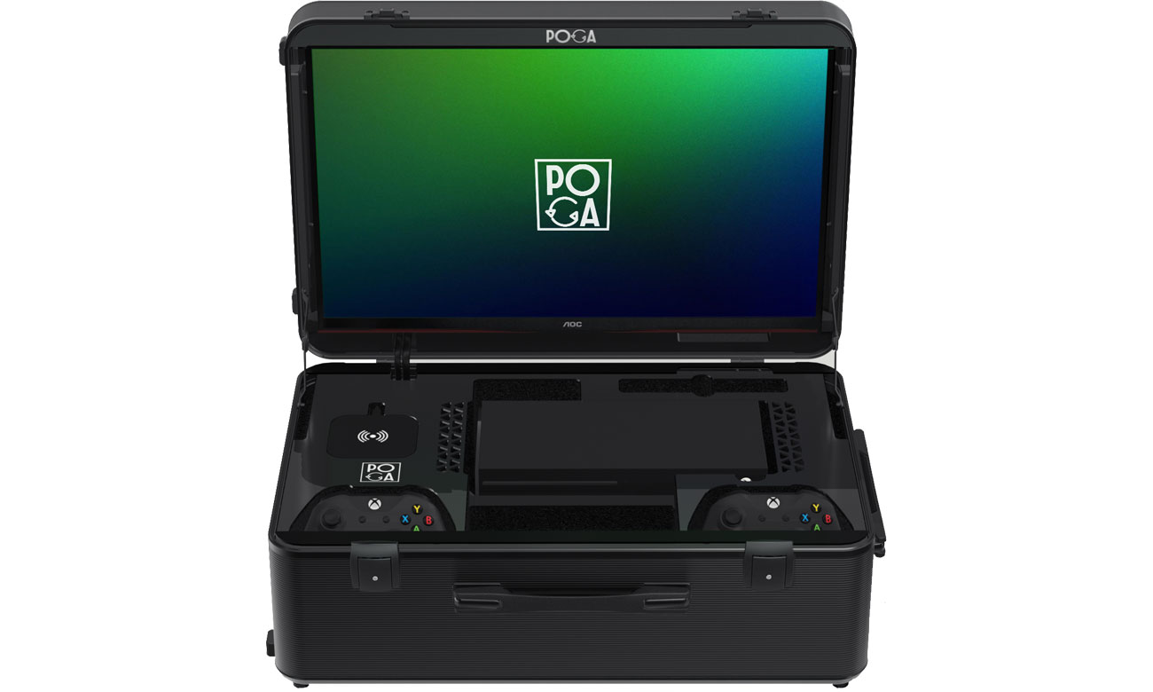 Mobilna walizka PoGa Sly z monitorem do Xbox Series X Czarna - Widok od przodu