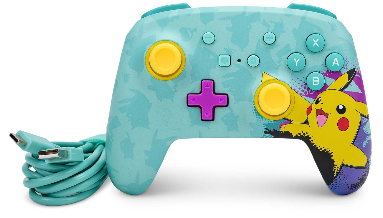 Pad bezprzewodowy PowerA Enhanced Pikachu Paint do Nintendo Switch - Widok od przodu + kabel