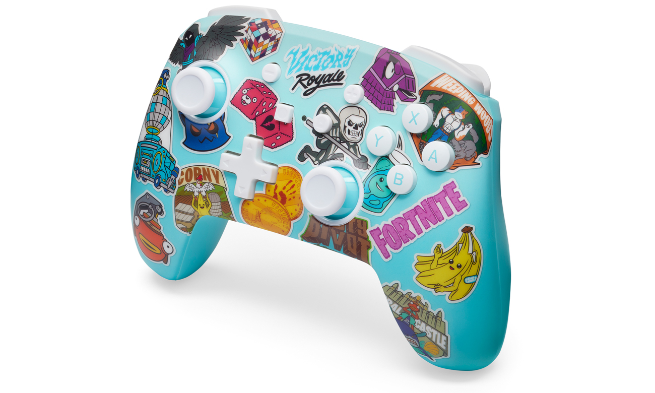 Kontroler PowerA Enhanced Fortnite Sticker Mania - Widok od przodu pod kątem