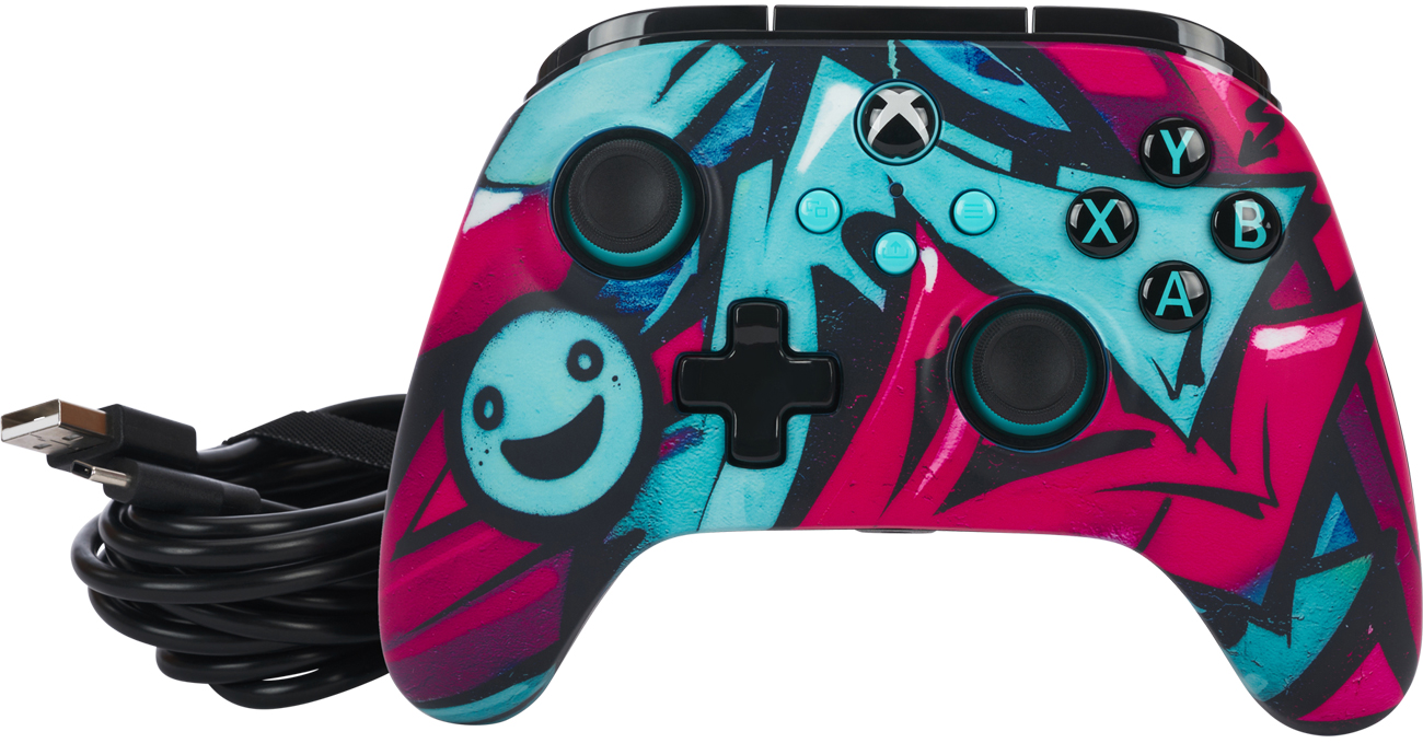 Kontroler przewodowy PowerA Advantage Wild Style do Xbox/PC - Widok od przodu wraz z kablem