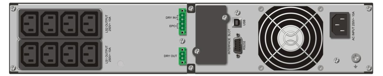Zasilacz UPS Power Walker VFI RT HID ON-LINE widok z tyłu