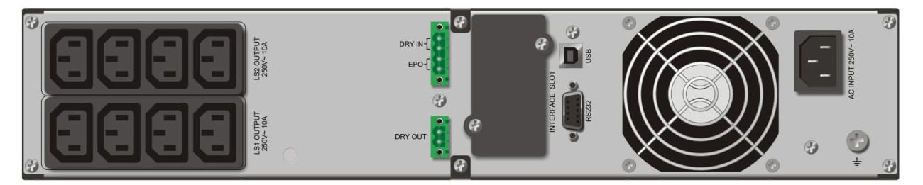 Zasilacz UPS Power Walker VFI RT HID ON-LINE widok z tyłu