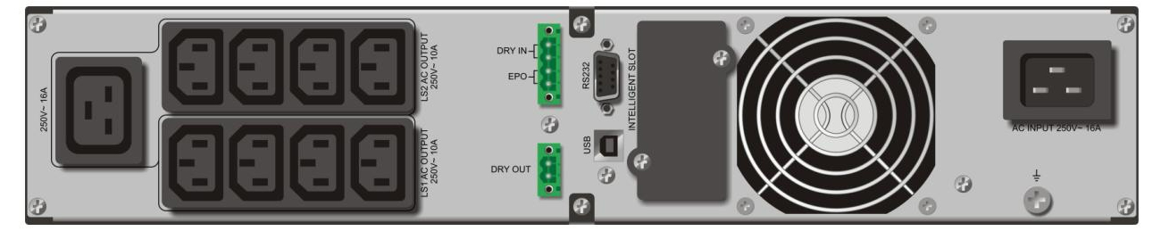 Zasilacz UPS Power Walker VFI RT HID ON-LINE widok z tyłu