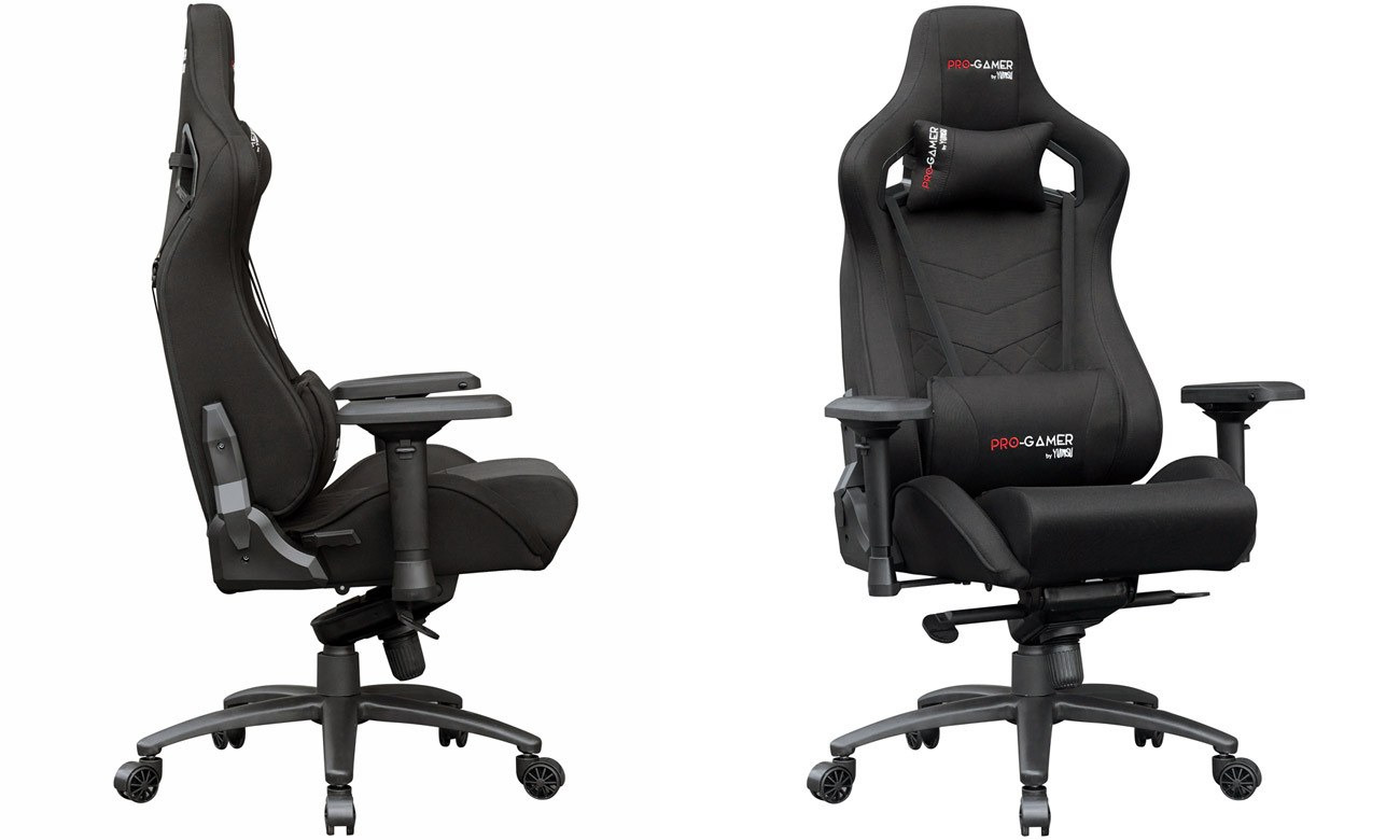 Fotel gamingowy Pro-Gamer XANO Czarny Tkanina - Widok z boku i od przodu pod kątem