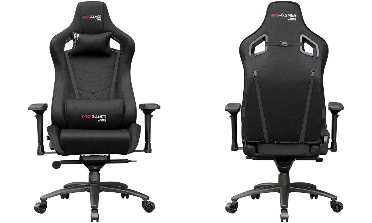 Fotel gamingowy Pro-Gamer XANO Czarny Tkanina - Widok od przodu i od tyłu