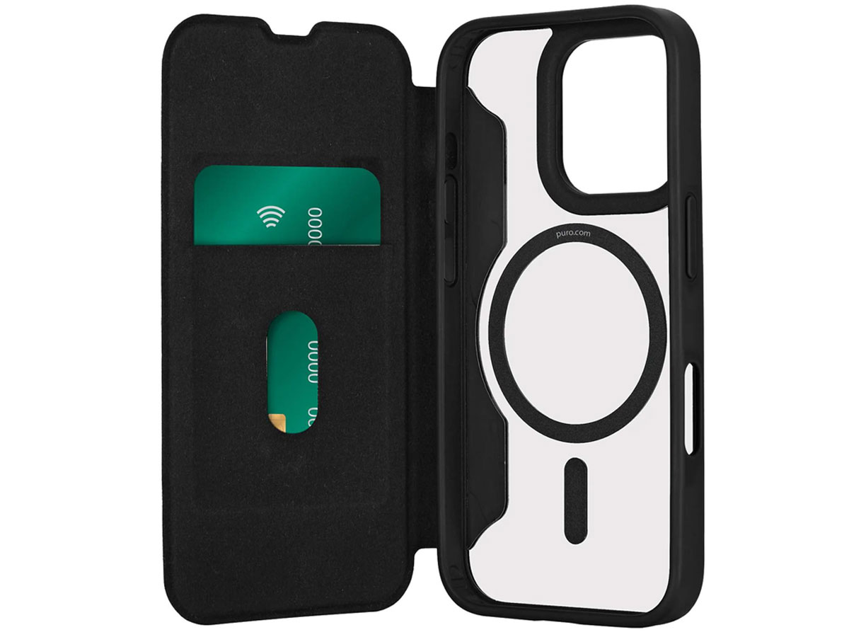 Puro Book Mag MagSafe z klapką i schowkiem na karty do iPhone 16 Pro Max