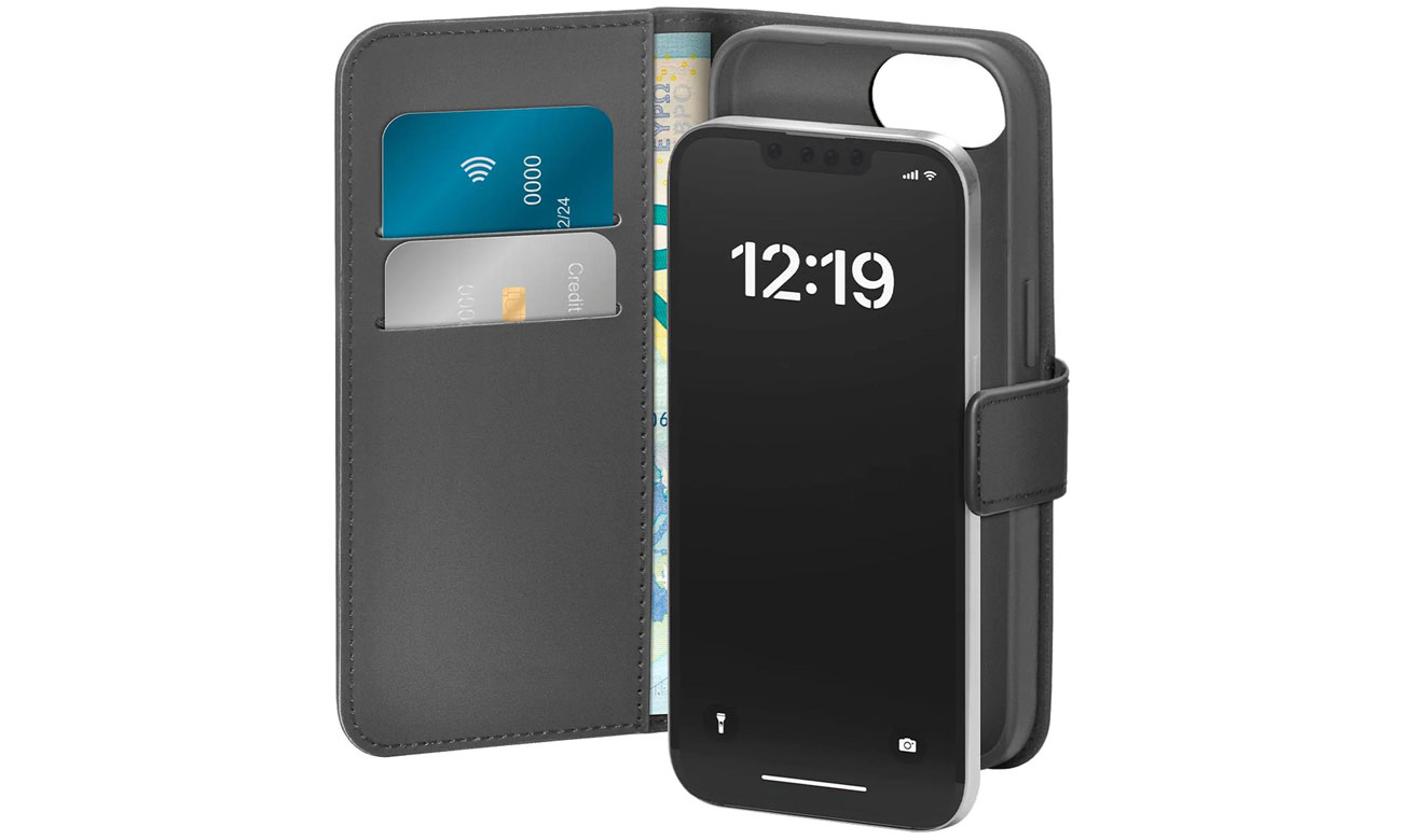 Puro Booklet Case z klapką i portfelem do iPhone 16e - czarne