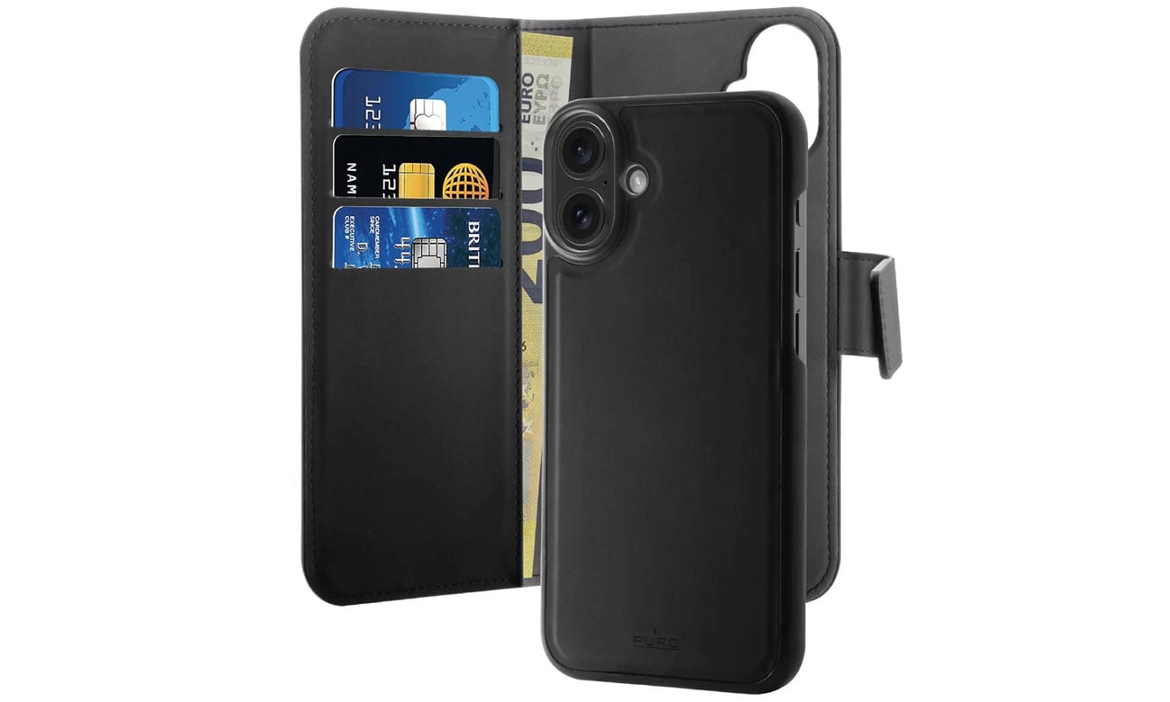 Puro Wallet Detachable MagSafe 2w1 z klapką i portfelem do iPhone 16