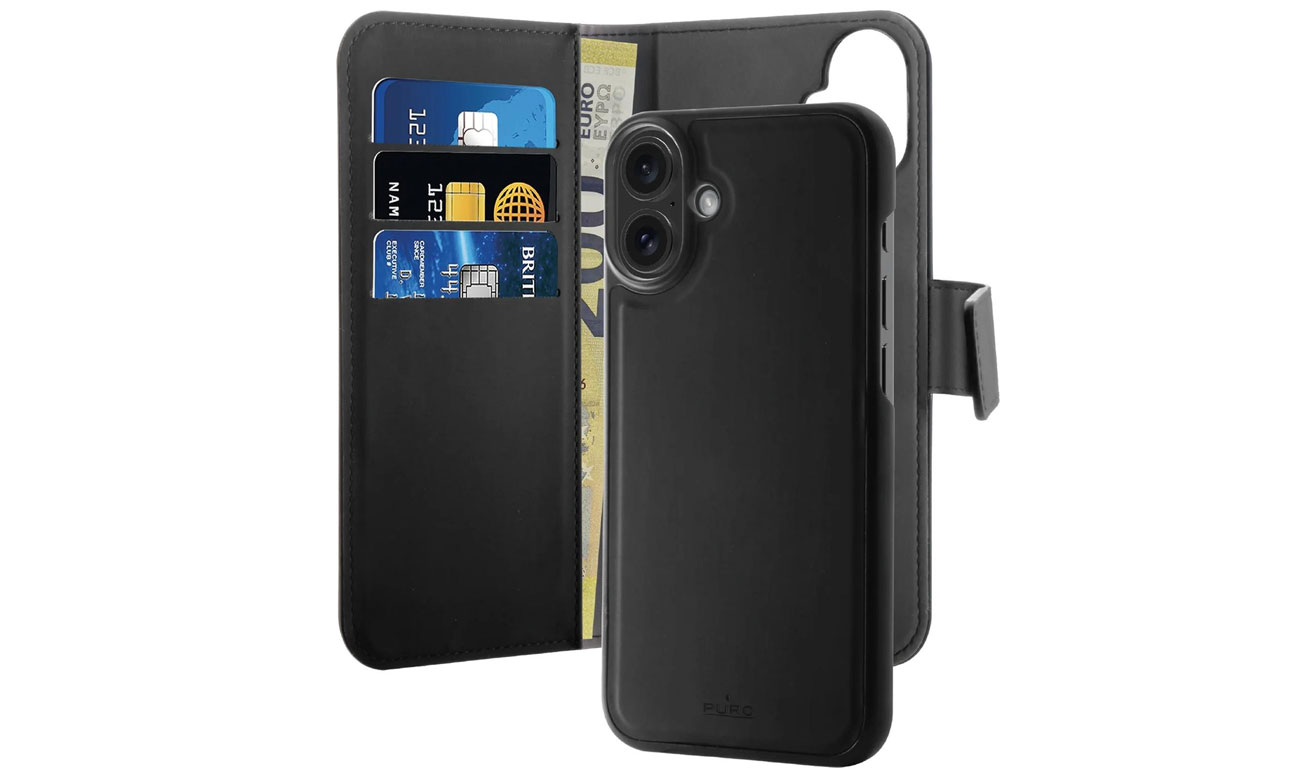 Puro Wallet Detachable MagSafe 2w1 z klapką i portfelem do iPhone 16 Plus
